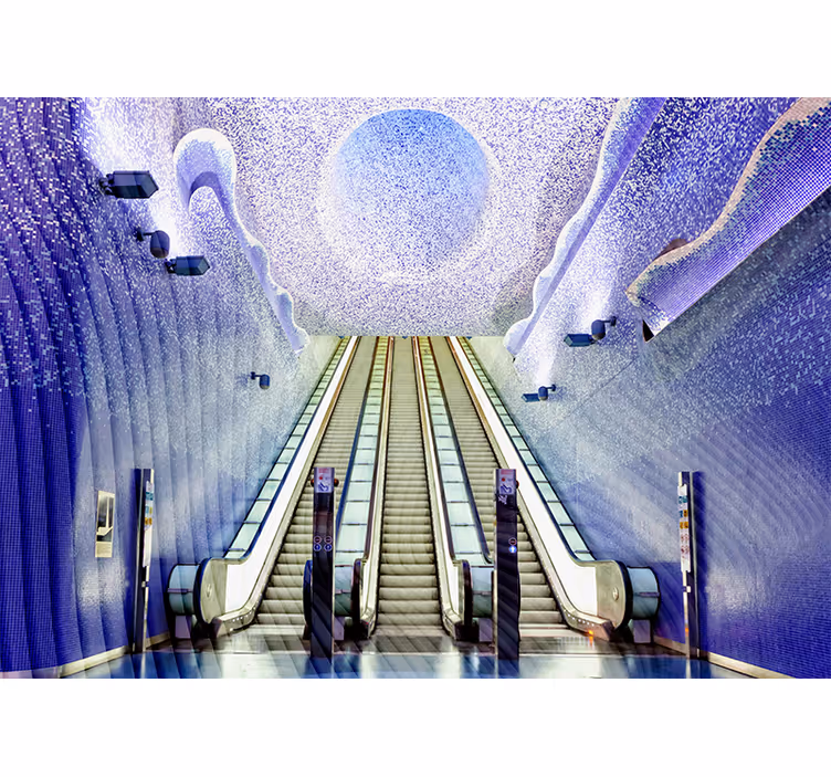 Mural ciudad arte en entrada de escalera - TenVinilo