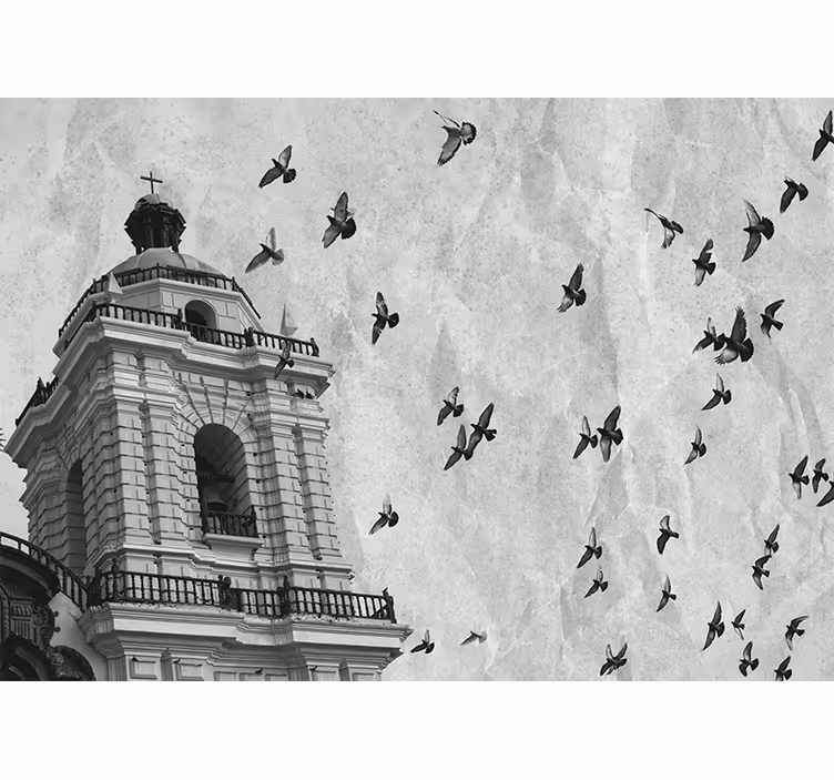 Mural ciudad torre histórica de aves - TenVinilo