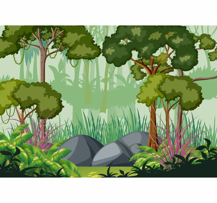 Mural de selva paisaje de follaje vibrante - TenVinilo