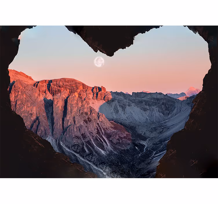 Mural de naturaleza paisaje montañoso en forma de corazón - TenVinilo