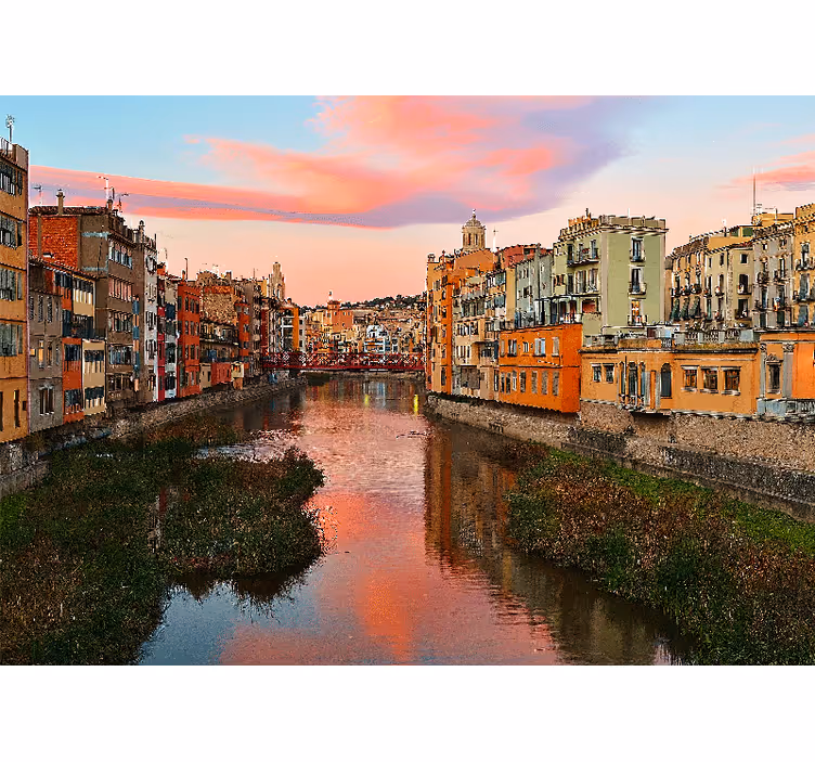 Mural ciudad atardecer en el río girona - TenVinilo