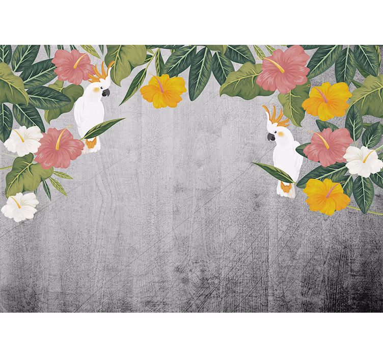 Mural de animales marco floral con cacatúa - TenVinilo