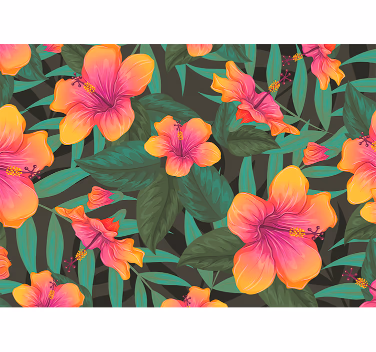 Mural de flores florecientes hibiscus vibrantes - TenVinilo
