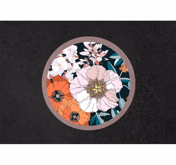 Mural de flores diseño en círculo floral - TenVinilo