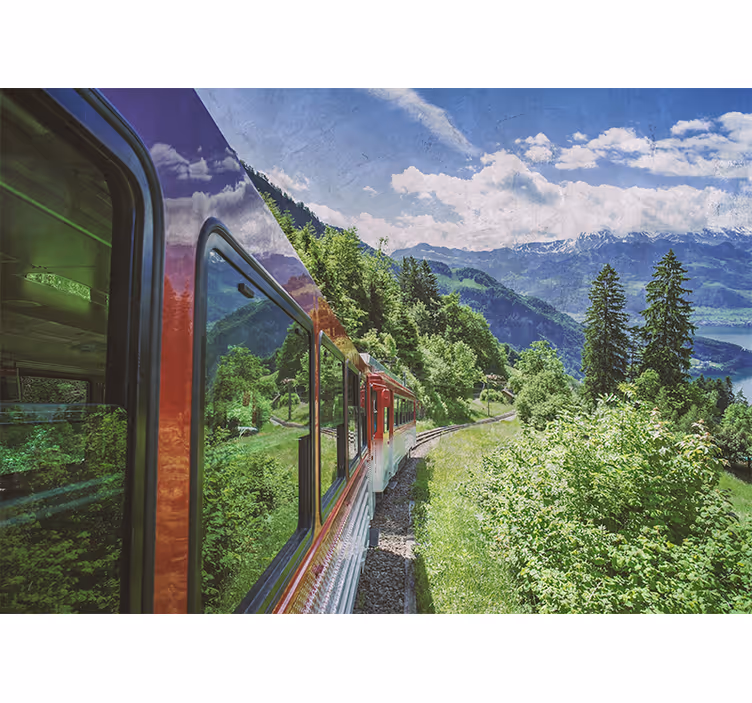 Mural de paisajes viaje en tren por la montaña - TenVinilo