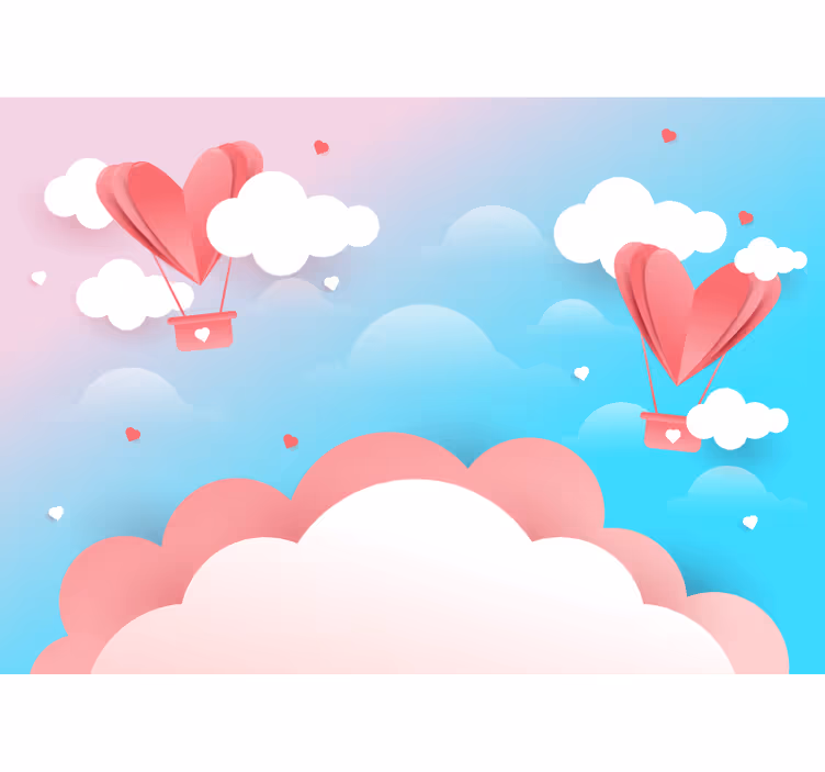 Mural de amor globos flotantes en forma de corazón - TenVinilo