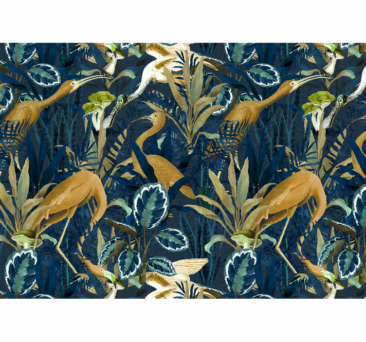 Mural para salón Pájaros en las hojas de la selva - TenVinilo