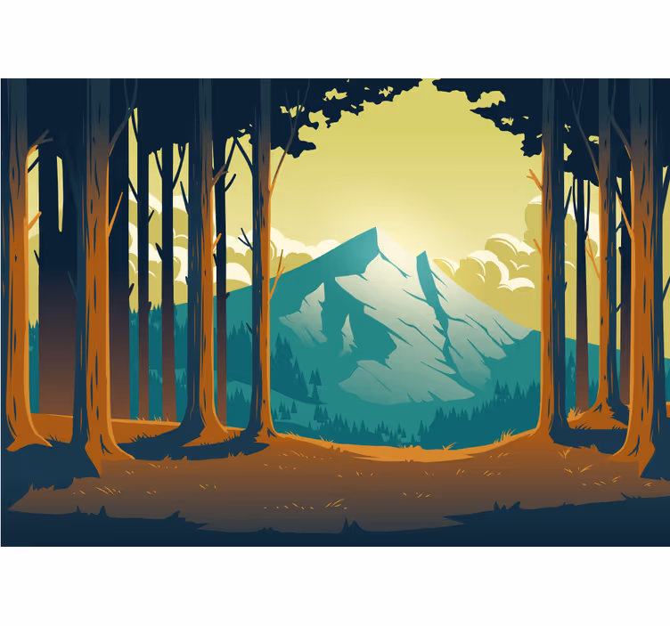 Fotomural de bosque Bosque de dibujos animados con montaña - TenVinilo