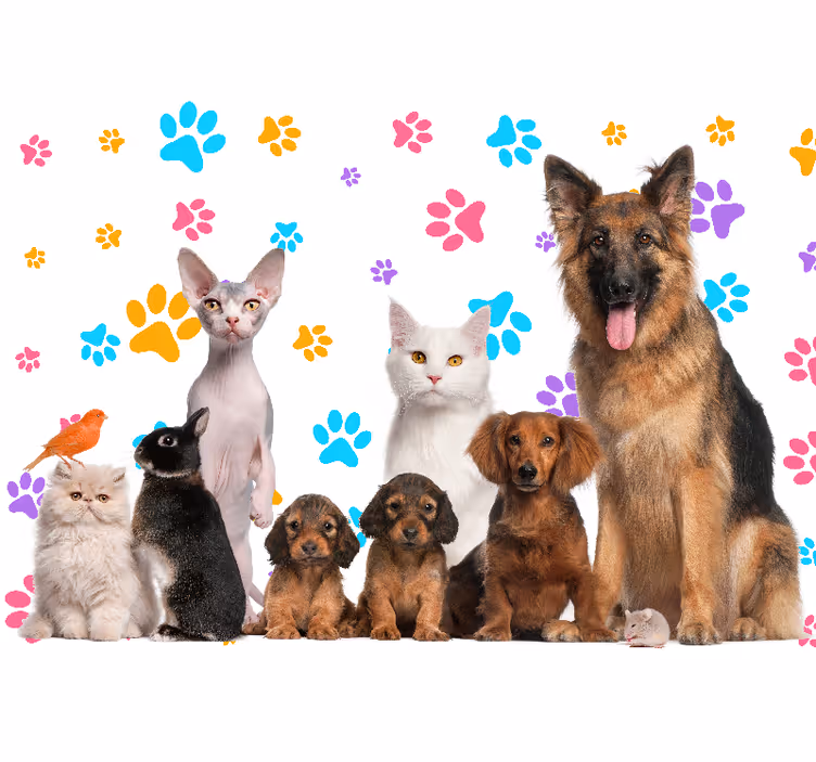 Mural de animales compañeros felices de mascotas - TenVinilo