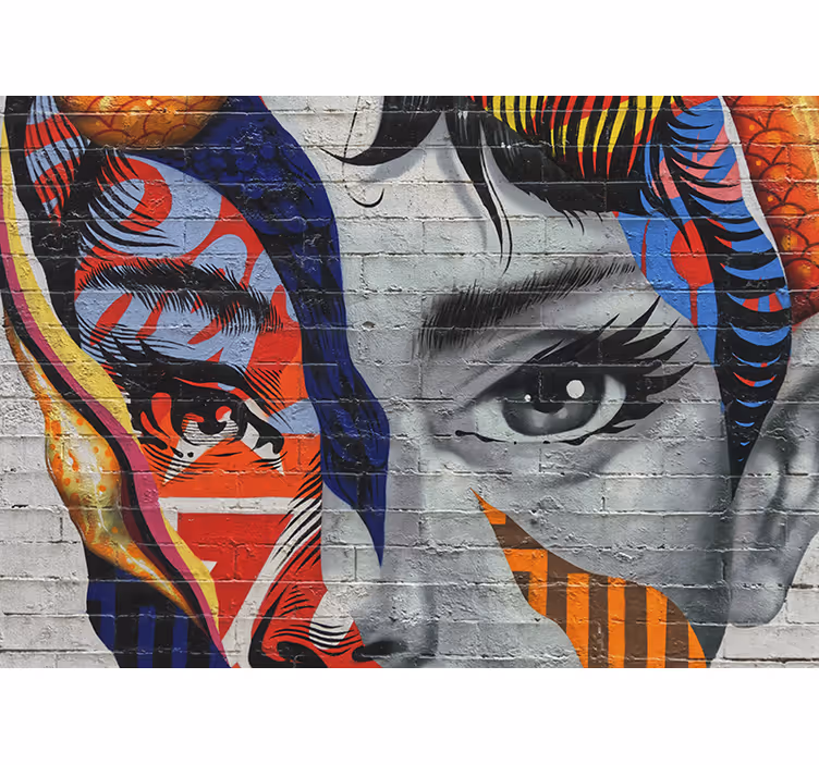Mural graffiti rostros urbanos vibrantes - TenVinilo