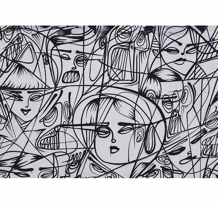 Fotomural arte clásico Caras abstractas en blanco y negro - TenVinilo