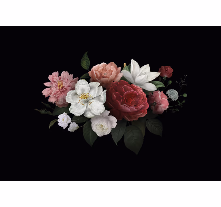 Fotomural flores Rosas vintage sobre un fondo negro - TenVinilo
