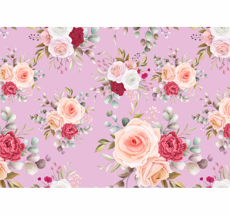 Fotomural flores Diseño vintage con un fondo rosa - TenVinilo
