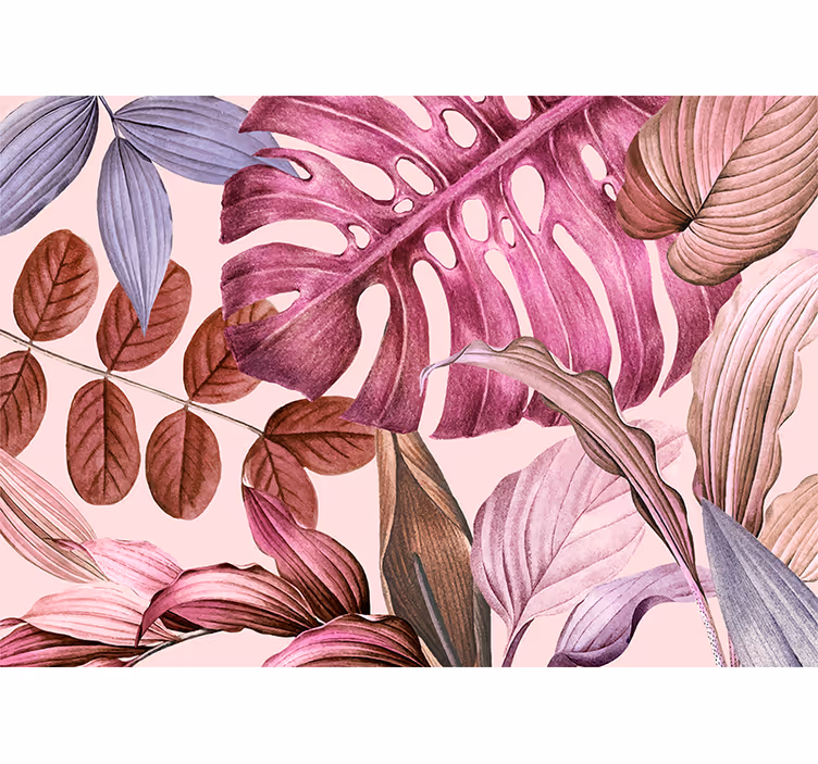 Mural de flores hojas tropicales vibrantes - TenVinilo