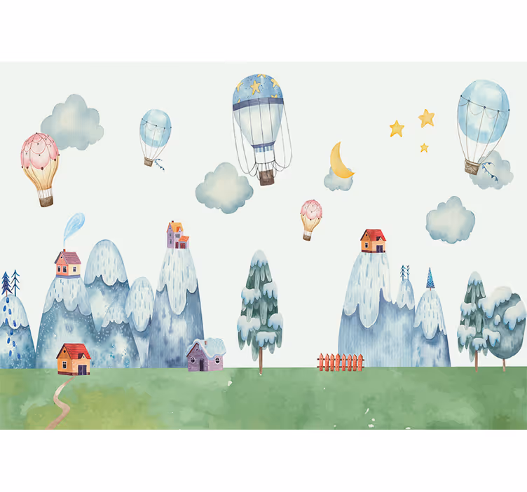 Mural para bebé globos aerostáticos encantadores - TenVinilo