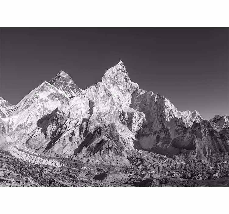 Fotomural de montañas Montañas rocosas grises en blanco y negro - TenVinilo