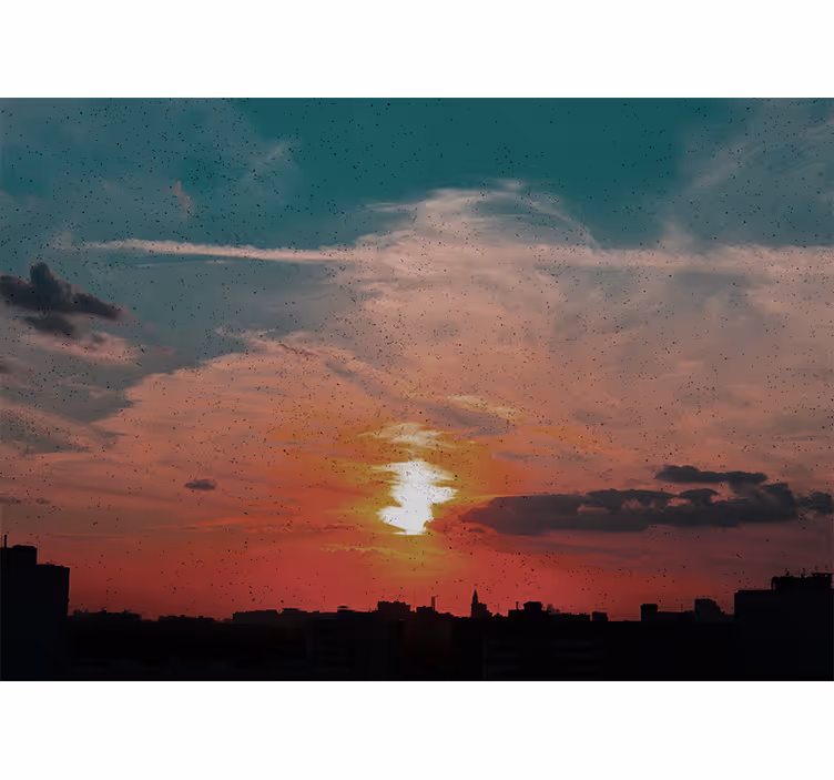 Mural de paisajes atardecer sobre la ciudad - TenVinilo