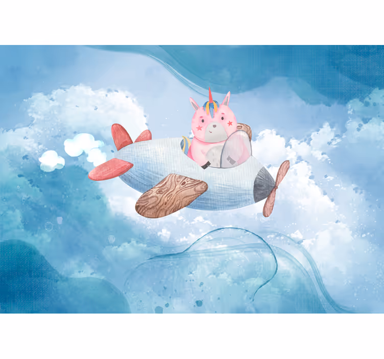Mural de fantasía avión unicornio volador - TenVinilo