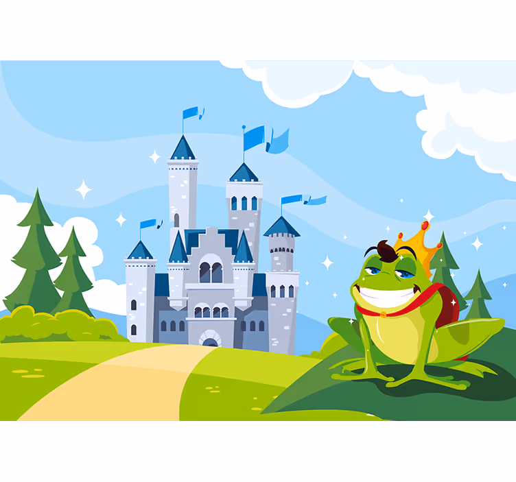 Mural infantil Príncipe rana con castillo de cuento de hadas - TenVinilo