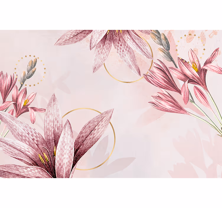 Fotomural flores Patrón de estilo artístico blanco y rosa - TenVinilo