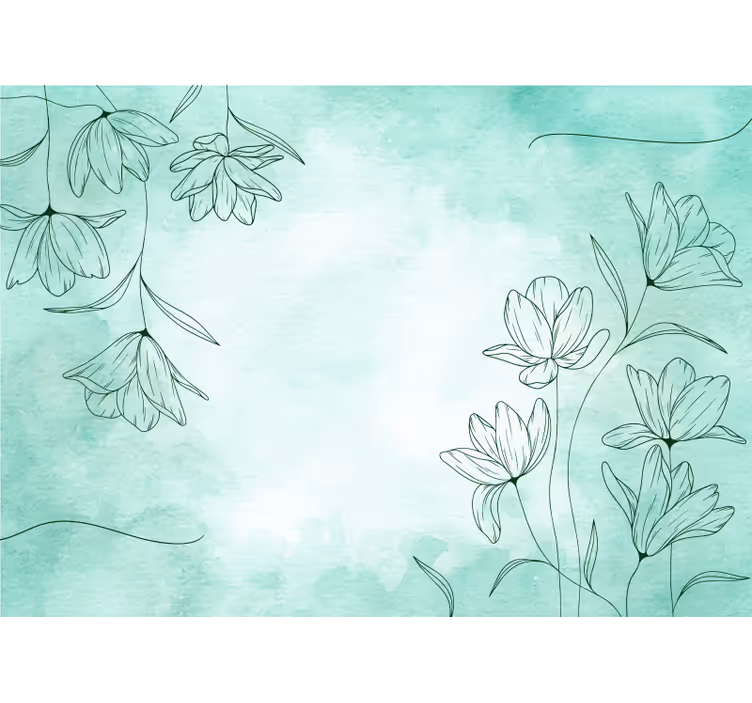 Fotomural flores Textura de acuarela verde con plantas - TenVinilo