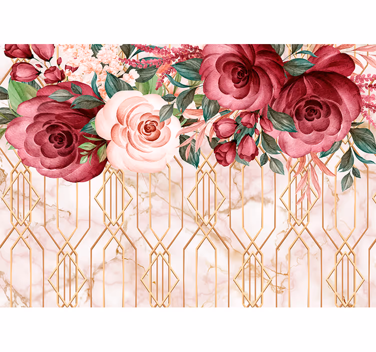 Mural de flores fusión geométrica rosa - TenVinilo