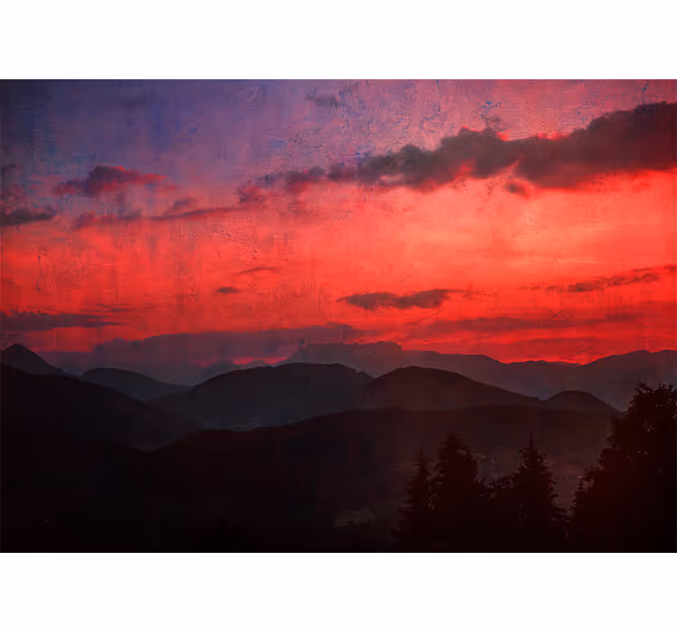 Mural de montañas atardecer dramático en la montaña - TenVinilo