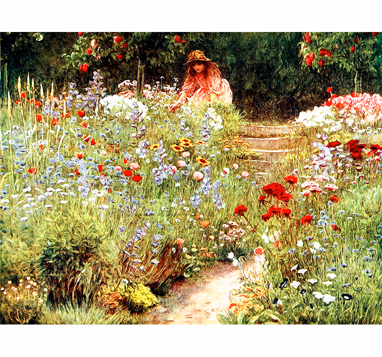 Mural de flores escena del camino del jardín - TenVinilo