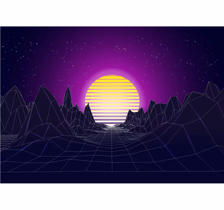 Fotomural retro Montañas al estilo de los 80 con el sol. - TenVinilo