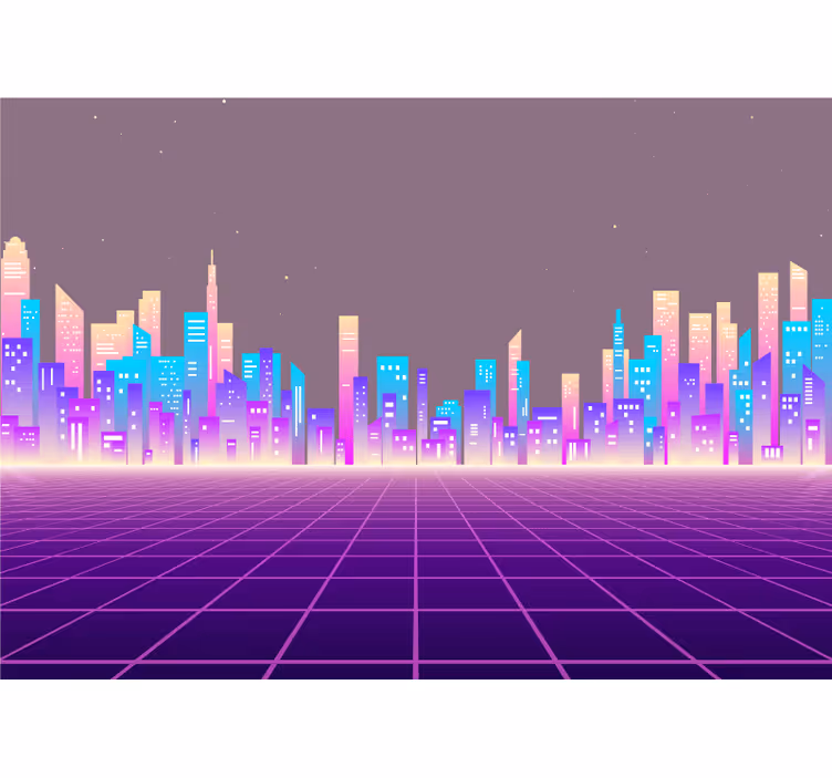 Fotomural retro 80 ciudad futurista vaporwave - TenVinilo