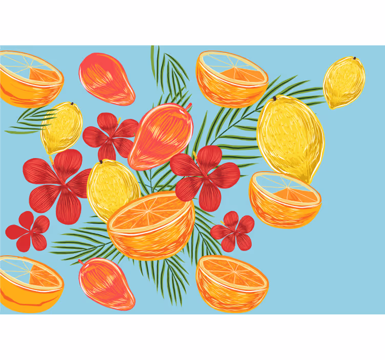 Mural de flores arreglo de frutas tropicales - TenVinilo
