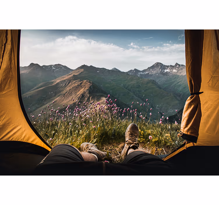 Fotomural 3D Alpes ventana en carpa - TenVinilo