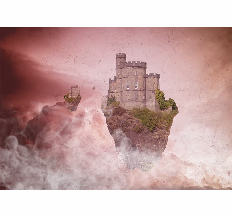 Mural de fantasía castillo flotante en paisaje - TenVinilo