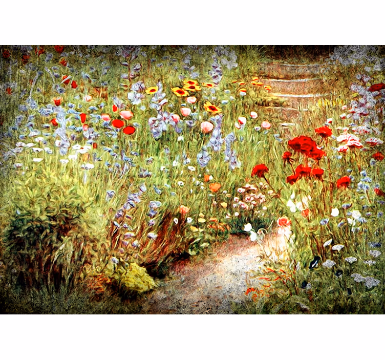 Mural de flores escena de sendero floral - TenVinilo