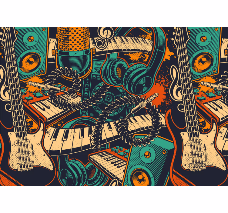 Mural de música guitarra y auriculares - TenVinilo