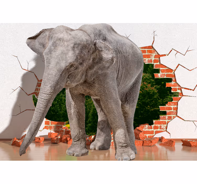 Fotomural 3d elefante rompiendo pared - TenVinilo