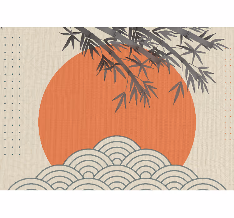 Mural zen bambú y sol naranja - TenVinilo