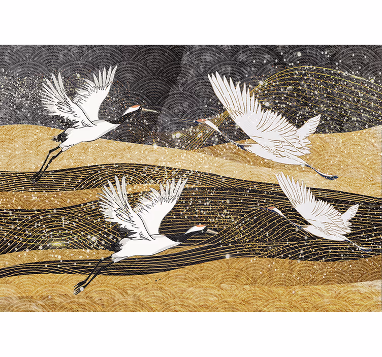Mural de animales danza de grúas elegantes - TenVinilo