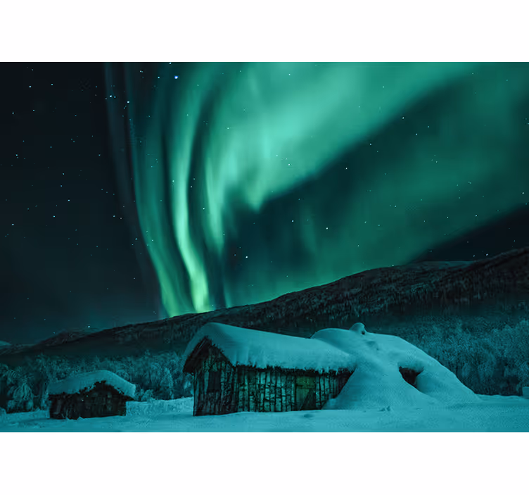 Fotomural cielo Idílico pueblo de nieve aurora boreal - TenVinilo