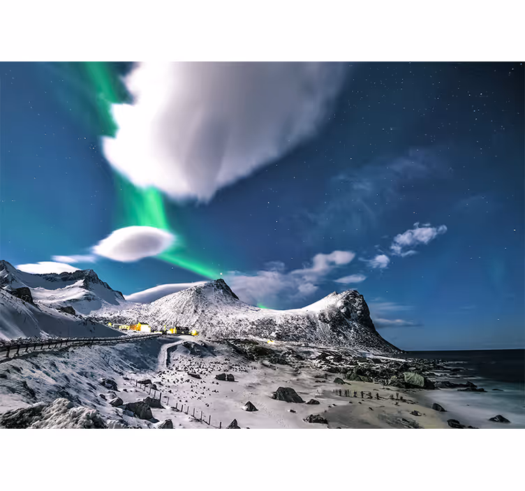 Mural de paisajes perspectiva de aurora boreal - TenVinilo
