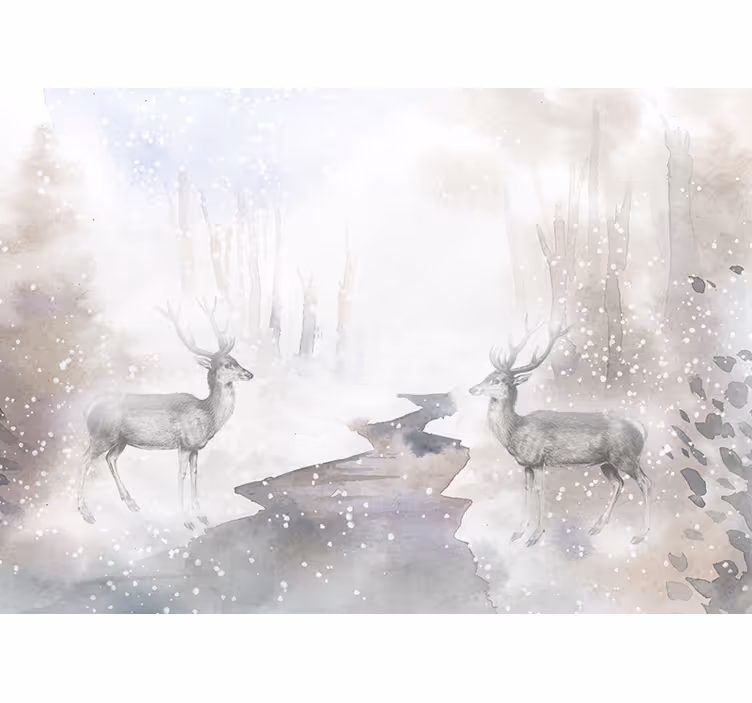 Mural de animales encuentro con el ciervo majestuoso - TenVinilo