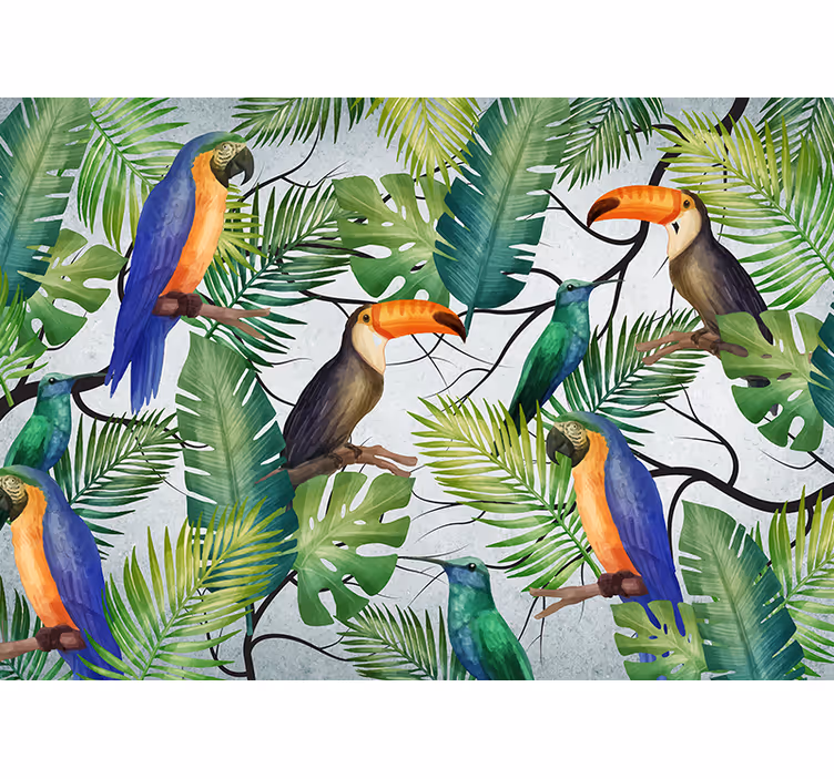 Mural de animales tema de aves tropicales - TenVinilo