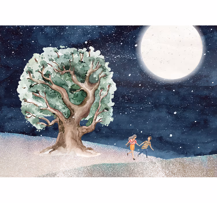 Mural de naturaleza aventura del árbol iluminado - TenVinilo