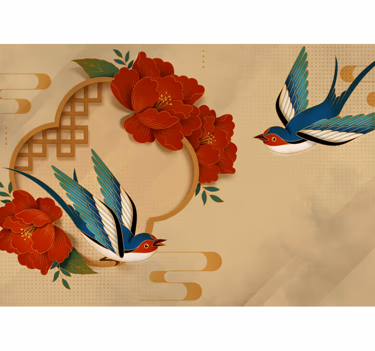 Mural de flores golondrina y flores - TenVinilo