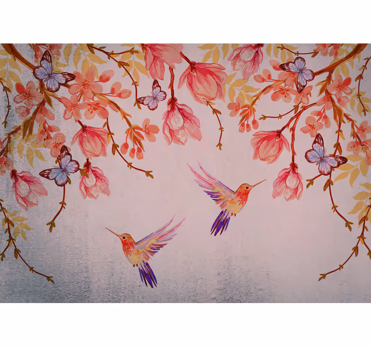 Mural de flores colibríes y flores - TenVinilo