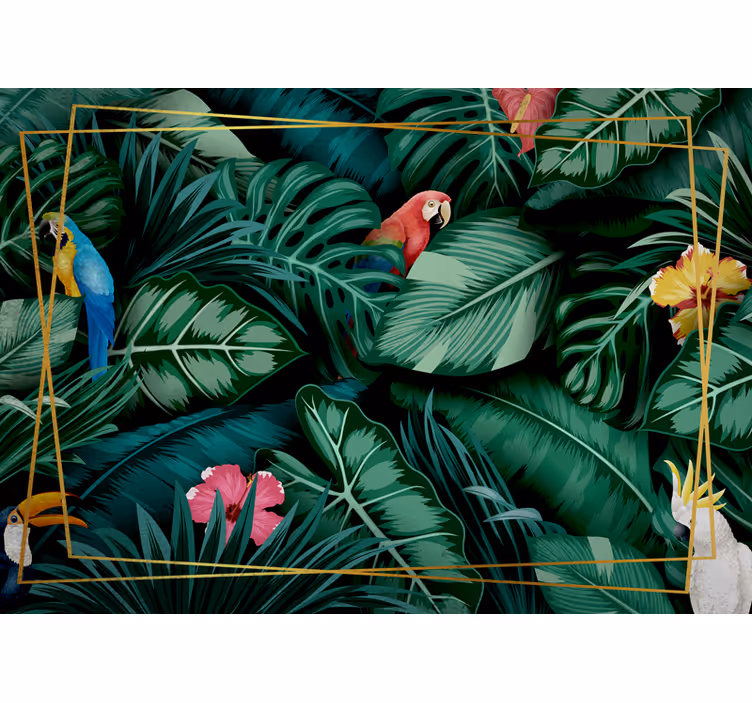 Mural de selva hábitat de loros tropicales - TenVinilo