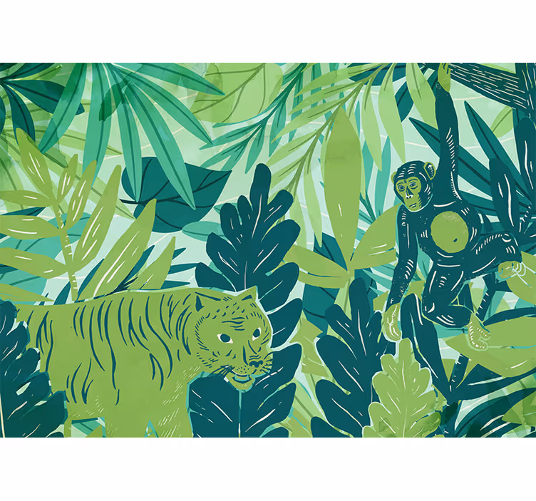 Mural de selva aventura de animales tropicales - TenVinilo