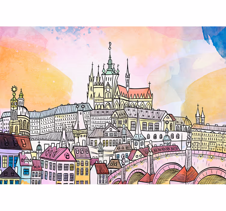 Mural ciudad vista del castillo de praga - TenVinilo