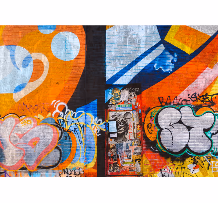 Mural graffiti etiquetas urbanas vibrantes - TenVinilo