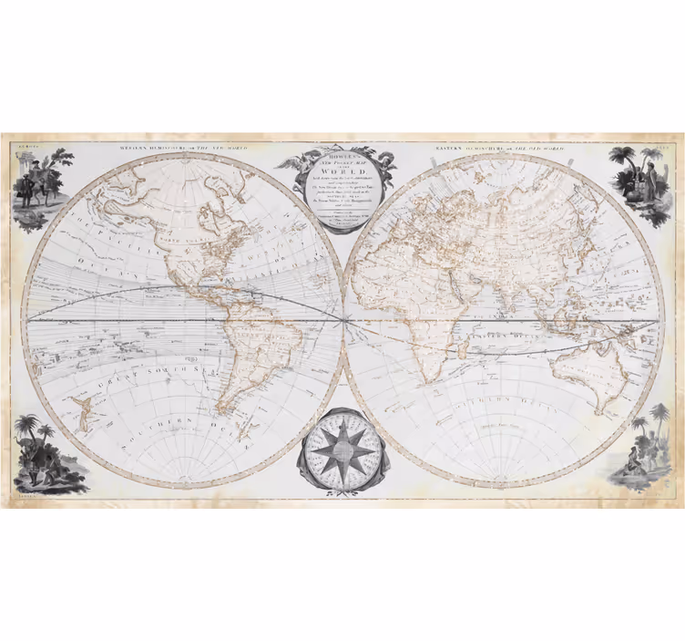 Fotomural para oficina mapa del mundo vintage con acuarela - TenVinilo